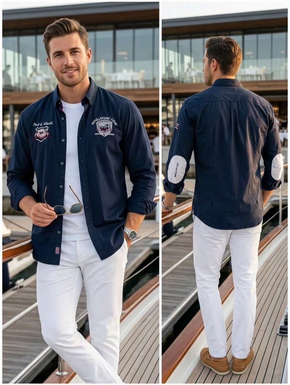 NWOT Paul & Shark L Modern Academia Nautical Yacht Club Embroidered Shirt